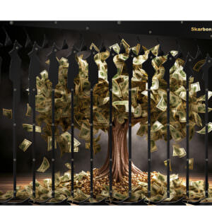 Skarbonka na 5 zł Drzewko z dolarami | Duża Skarbonka Ścienna na prezent