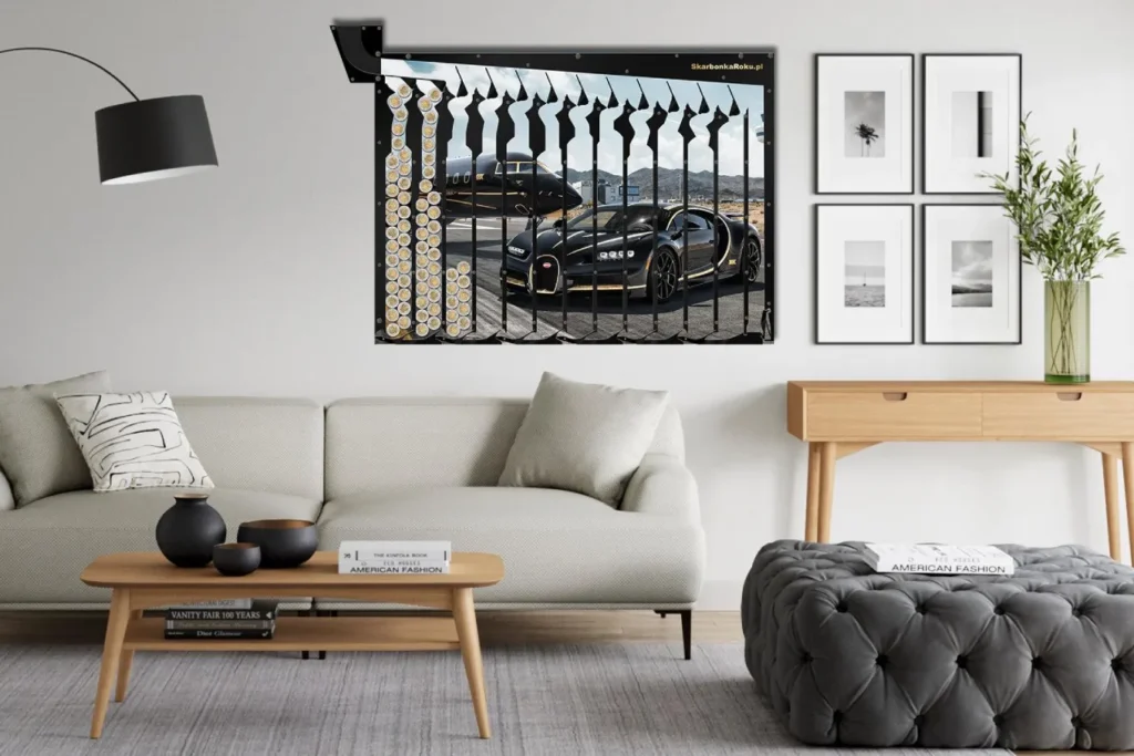 skarbonka ścienna ze sportowym autem