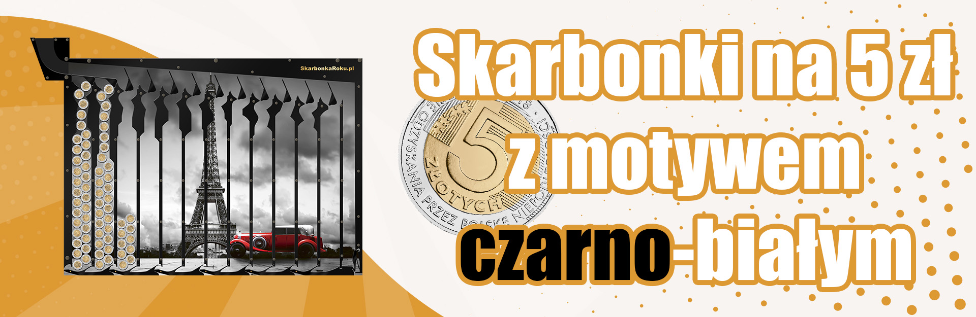 Skarbonki na 5 zł z motywem czarno-białym