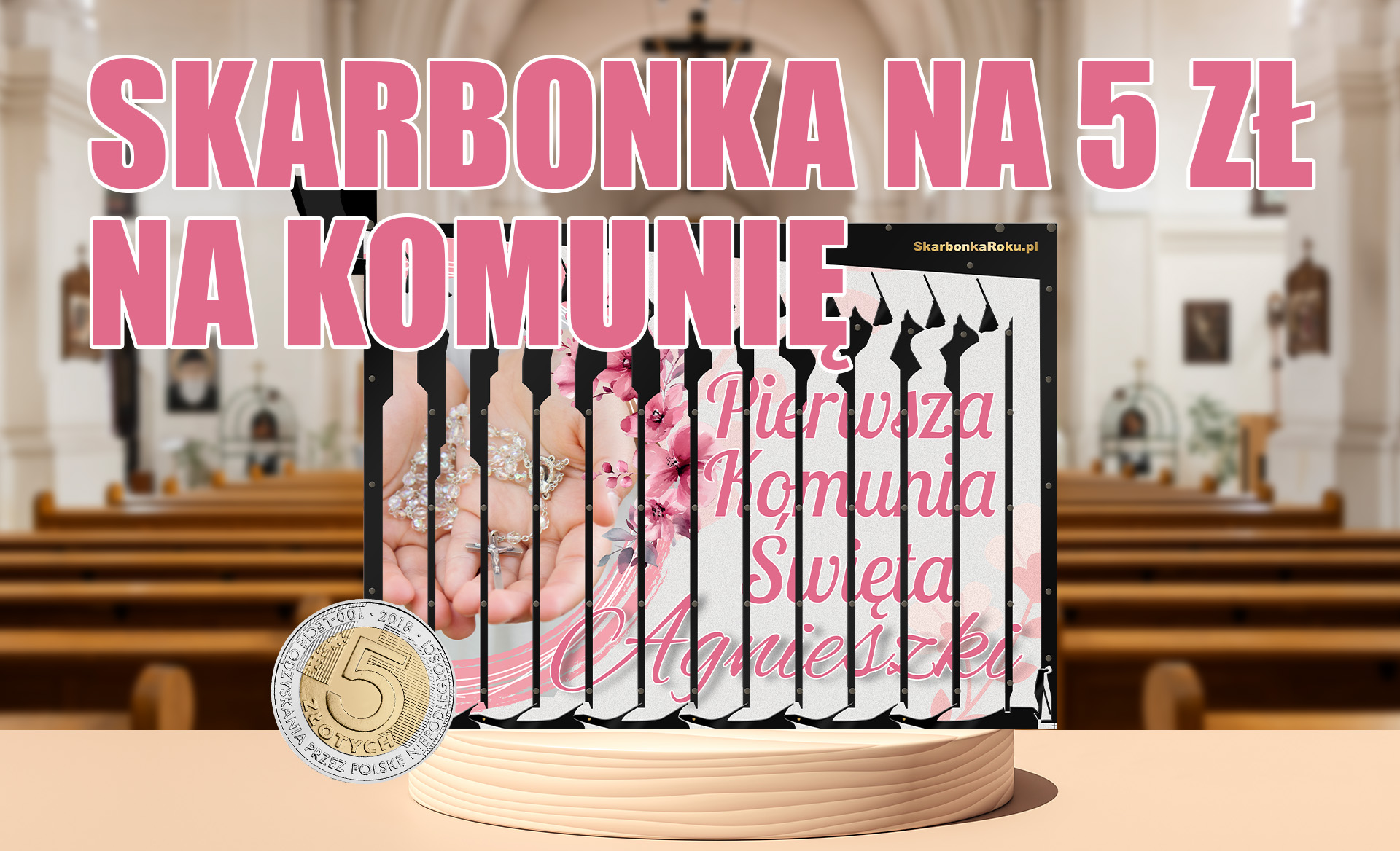 Skarbonka na 5 zł na komunię dla dziewczynki