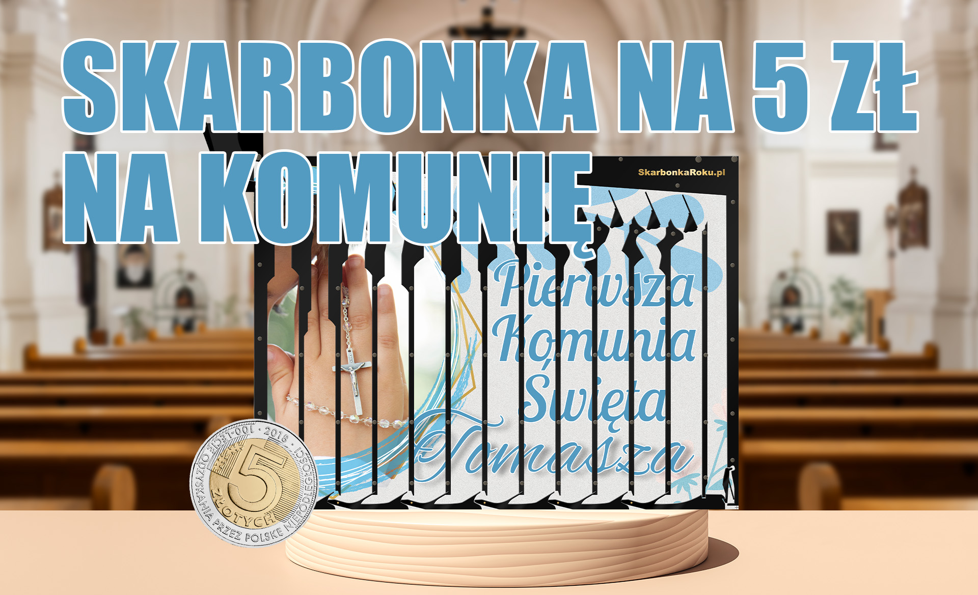 Skarbonka na 5 zł na komunię dla chłopca