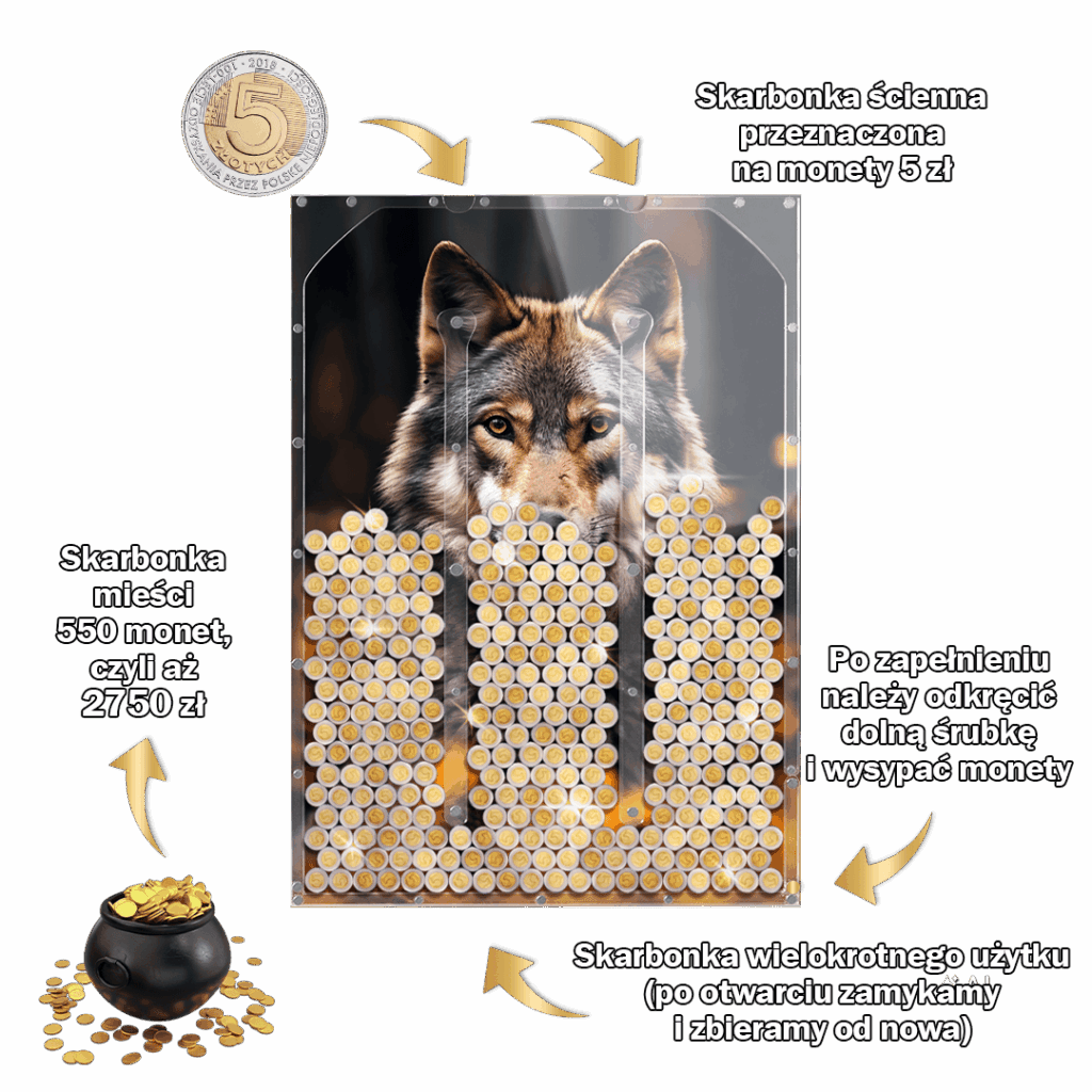 Skarbonka na 5 zł Pionowa z Wilkiem